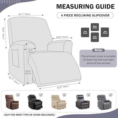 vctops 4-Piece 1-Seat Recliner Chair Covers, Grey
