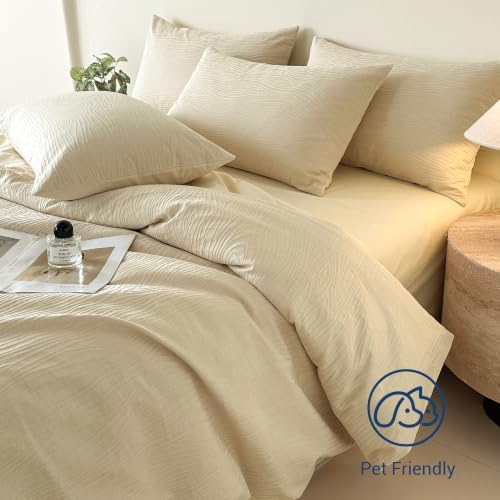 SheRest Cream Textured Duvet Cover Twin/Twin XL Size - 2 Pieces 145GSM