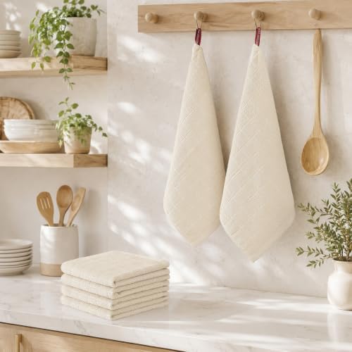 Kitinjoy 100% Cotton Terry Kitchen Dish Cloths, 12”x 12”, 8-Pack