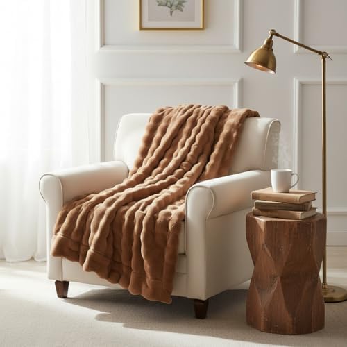 Bubble Rabbit Faux Fur Throw Blanket Reversible to Cozy Velvet, 750gsm