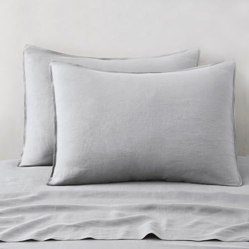 ATLINIA 100% Linen Pillow Shams Standard Size Light Grey Linen Pillow