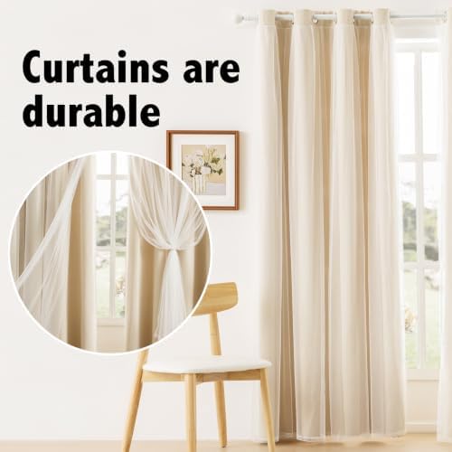 indistar Home Blackout Curtains Double Layer Solid Sheer Grommet Top