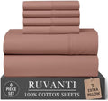 RUVANTI 100% Cotton Full Sheet Set, Percale Full Size Sheets, Mocha