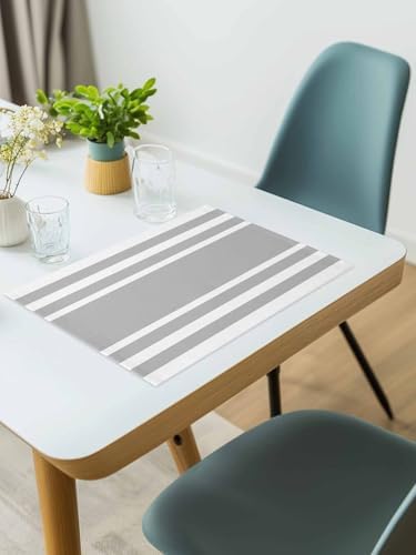 Placemats Set of 8 for Dining Table, Gray Geometric Fringe Washable