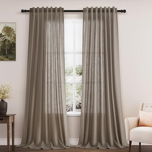 Dark Taupe Linen Curtains 96 Inches Long for Living Room Rod Back Tab