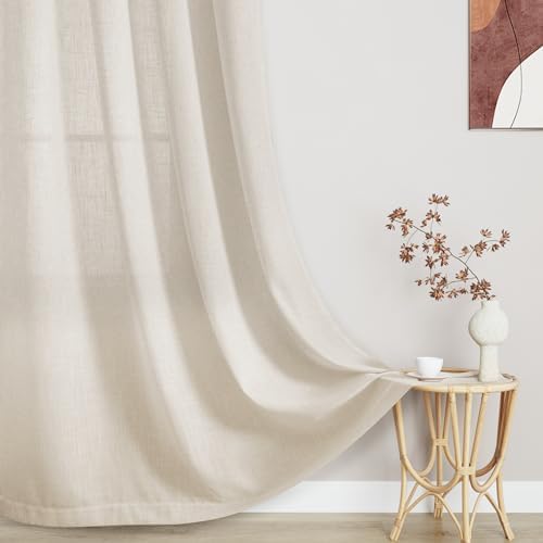 Light Beige Extra Long Linen Curtains 144 Inches Long for Living Room
