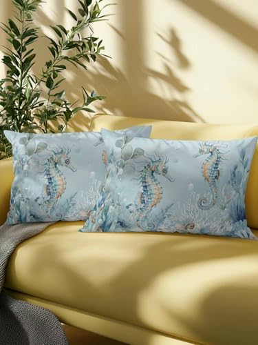 Outdoor Pillows Waterproof, Coastal Seahorse Bedding Throw Pillows