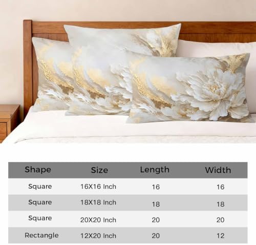 White Floral Lumbar Pillow Covers 12 x 20 Inch Pillow Covers Set of 2