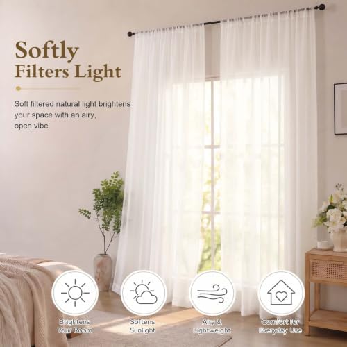 OWENIE Ivory Sheer Curtains 72 Inches Long for Living Room 2 Panels