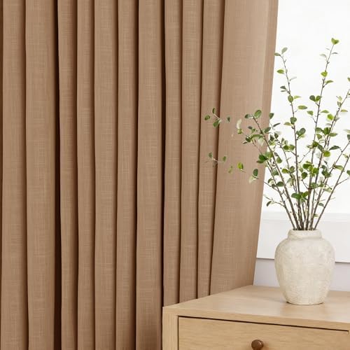 Brown Pinch Pleated Long Linen Curtains 96 inch Length 2 Panels Set