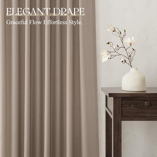 Jowels Dark Taupe Linen Curtains 96 Inch Long 2 Panels for Living Room