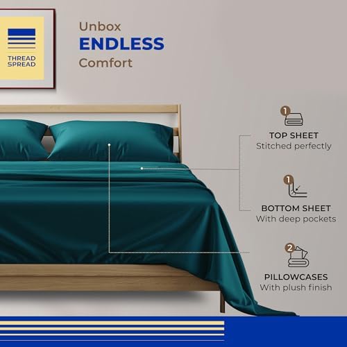 THREAD SPREAD 800 Series Egyptian Cotton Sheets Queen Size Set, Teal