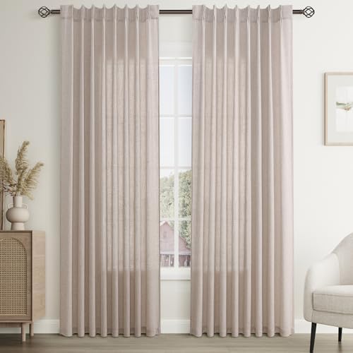 Joywell Linen Pinch Pleated Window Curtains 84 Inch Long,Back Tab Clip