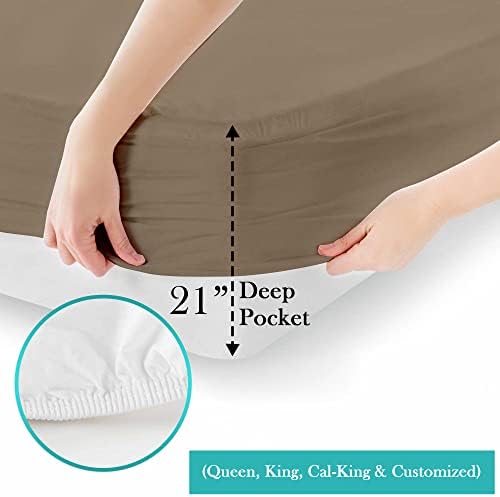 Queen Taupe Fitted Sheet 21 Inches Deep Pockets Soft & Silky Cool