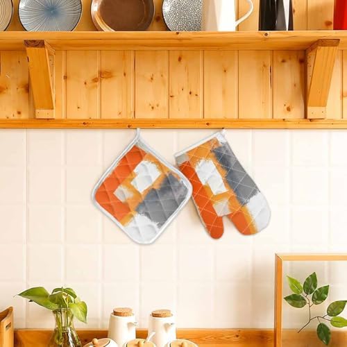 Quilted Cotton Terry Cloth Oven Mitt, Pot Holder Orange Gray Gradient