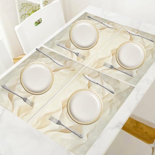 Cotton Linen Placemats - Ribbon - Pack of 8 Beige Heat Resistant