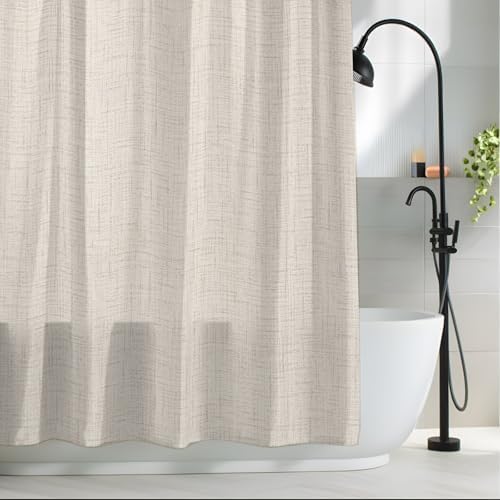 Minimalist Creamy White Shower Curtain for Bathroom Rustic Neutral