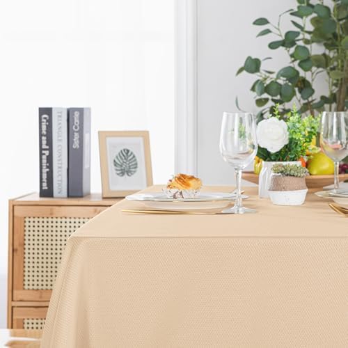 Hiasan Jacquard Textured Rectangle Tablecloth 60x102 Inch, Beige