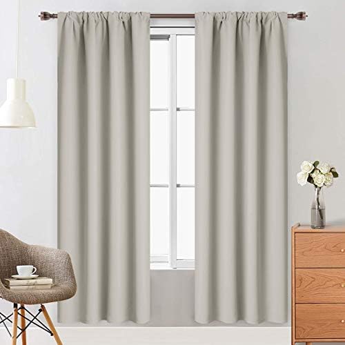 Yakamok 72 Inches Light Beige Rod Pocket Blackout Curtains for Bedroom