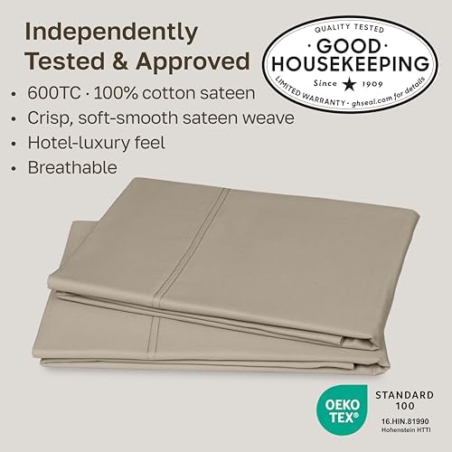 California Design Den 600 TC Set of 2 King Pillowcase, Cool Taupe