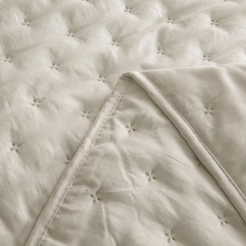 ROARINGWILD Beige King Size Quilt Bedding Set with 2 Pillow Shams