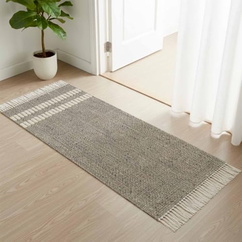 Gray Texture Hallway Runner Rug 2'x5', Country Farmhouse Burlap
