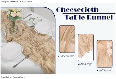 12 Pack Beige Table Runner 20 x 120 inch Cheesecloth Table Runner 10Ft