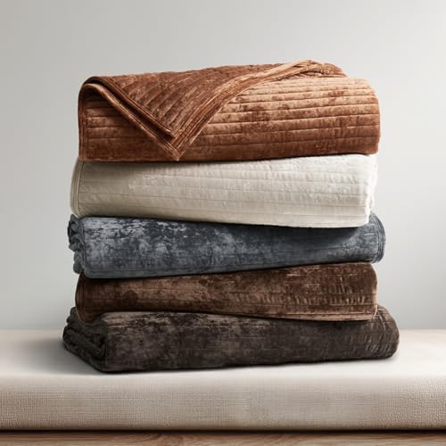 EverGrace Stripe Channel Luxury Velvet Quilt Set King Size, Dark Brown