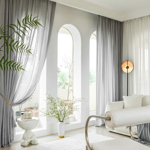 Polyester Thin Sheer Curtains 63 inch Length 2 Panels Set, Solid Color
