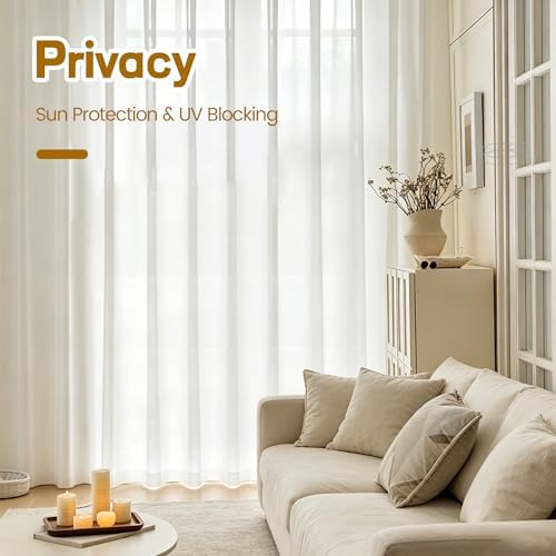 Extra Long Semi Sheer Curtains 17Ft, Rod Pocket 2 Story Drapes Light
