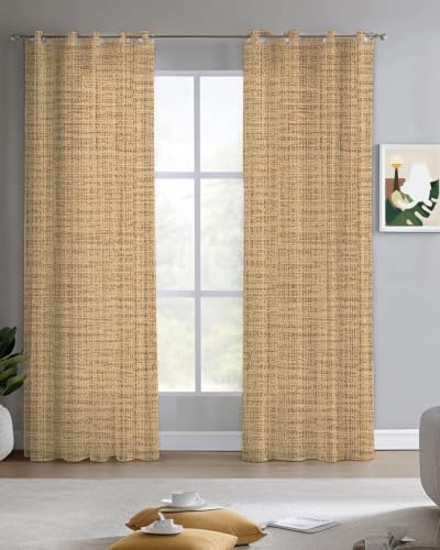 Woven Texture Sheer Curtains for Living Room 96 inch Length 2 Panels