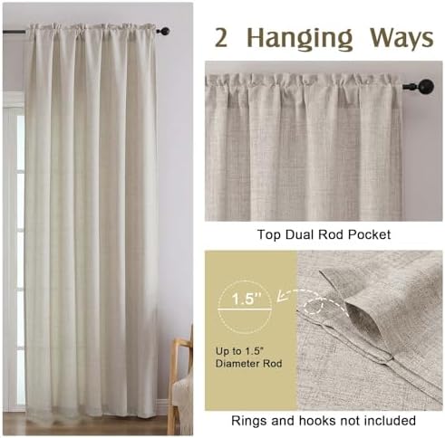 Simplebrand Linen Linen 120 Inch Curtains 2 Panels Set, Faux Linen