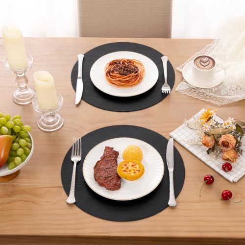 SHACOS Faux Leather 13" Round Placemats Set of 6, Gray Place Mats