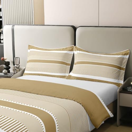 Erosebridal Khaki Striped 100% Cotton Duvet Cover King | Neutral