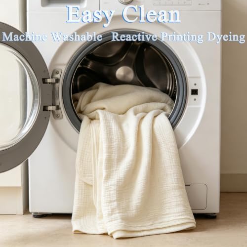 100% Combed Cotton Blanket Queen Size 80" x 90", Natural Wrinkle