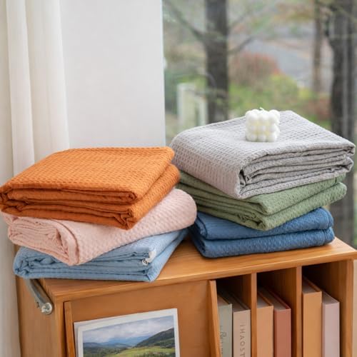 Cotton Waffle Weave Blanket 79x71 Inches Soft Lightweight Breathable