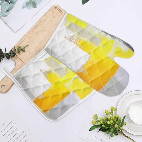 Quilted Cotton Terry Cloth Oven Mitt, Pot Holder Yellow Ombre Gray