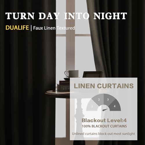 DUALIFE Brown Blackout Curtains 72 Inch Length for Bedroom 2 Panels