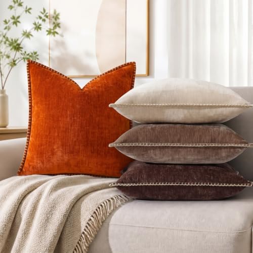 Pallene Chenille Soft Rust Throw Pillow Cover 18x18 Set of 2
