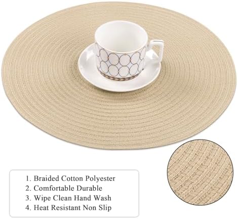SHACOS 15 inch Round Braided Placemats Set of 4 Cotton Polyester Place