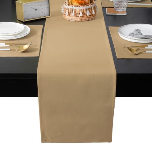 Beige Table Runner and Placemats Set of 6 Solid Color Beige Minimalist