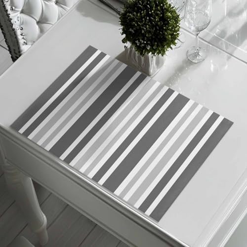 Gray Geometric Placemats Set of 8, Contrast Stripes Washable Cotton