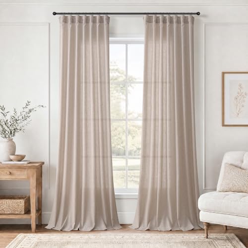 Jowels Oatmeal Linen Curtains 84 Inches Long 2 Panels for Living Room