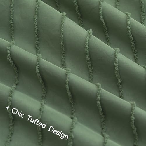 JELLYMONI Green Striped Tufted Duvet Cover Set California King Size