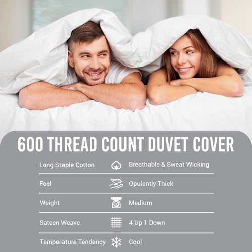 Pizuna 100% Cotton Queen Duvet Cover Set 600 Thread Count, White