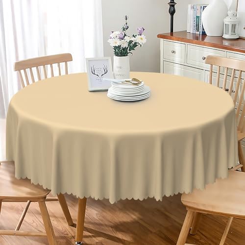 Solid Beige Round Tablecloth 70 Inch Pure Color Circular Table Cloth