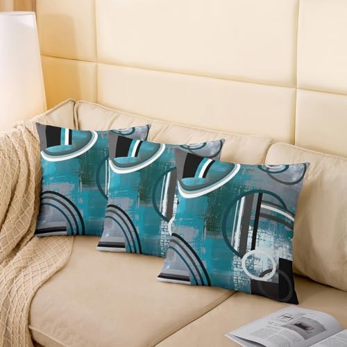 Teal Blue Green Gray Throw Pillow Covers 22x22 Inch Set of 2,Grunge