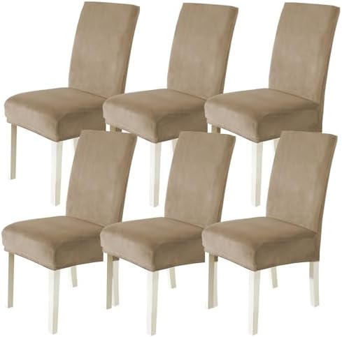 Velvet Dining Room Chair Covers Set of 6, Soft Thick, Camel
