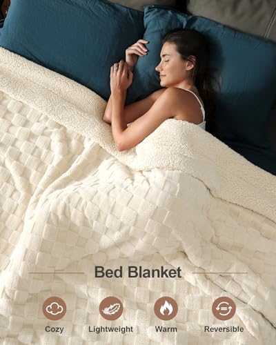 Pawque Soft Sherpa Fleece Cream White Throw Blanket King Size for