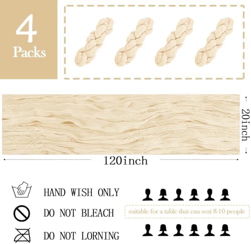 4 Pack Ivory Cheesecloth Table Runner 20 x 120 inch Gauze Table